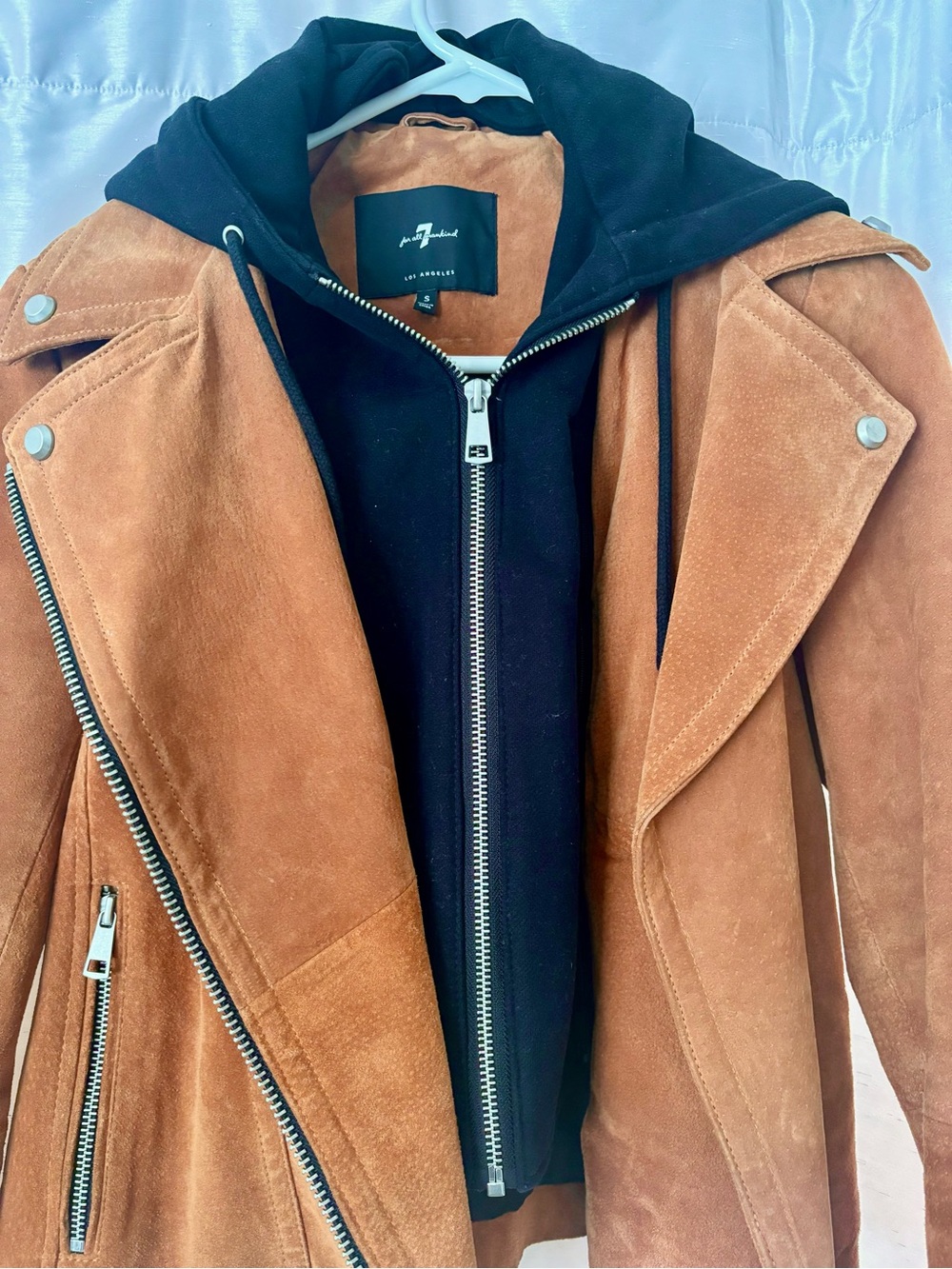 7 For All Mankind Suede Moto Jacket in Brown & Black Size Small